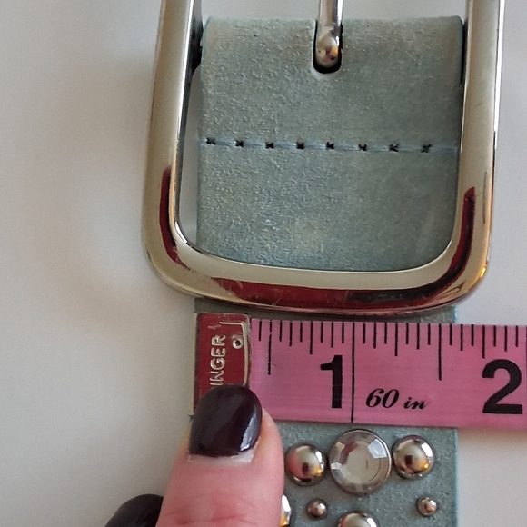 VTG Leather Studded Bedazzled Belt Women\'s Large Vintage Light Blue & Silver main image 7